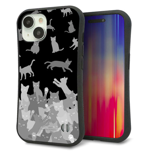 iPhone15 スマホケース 「SEA Grip」 グリップケース Sライン 【AG887 ネコ積もり 黒】 UV印刷