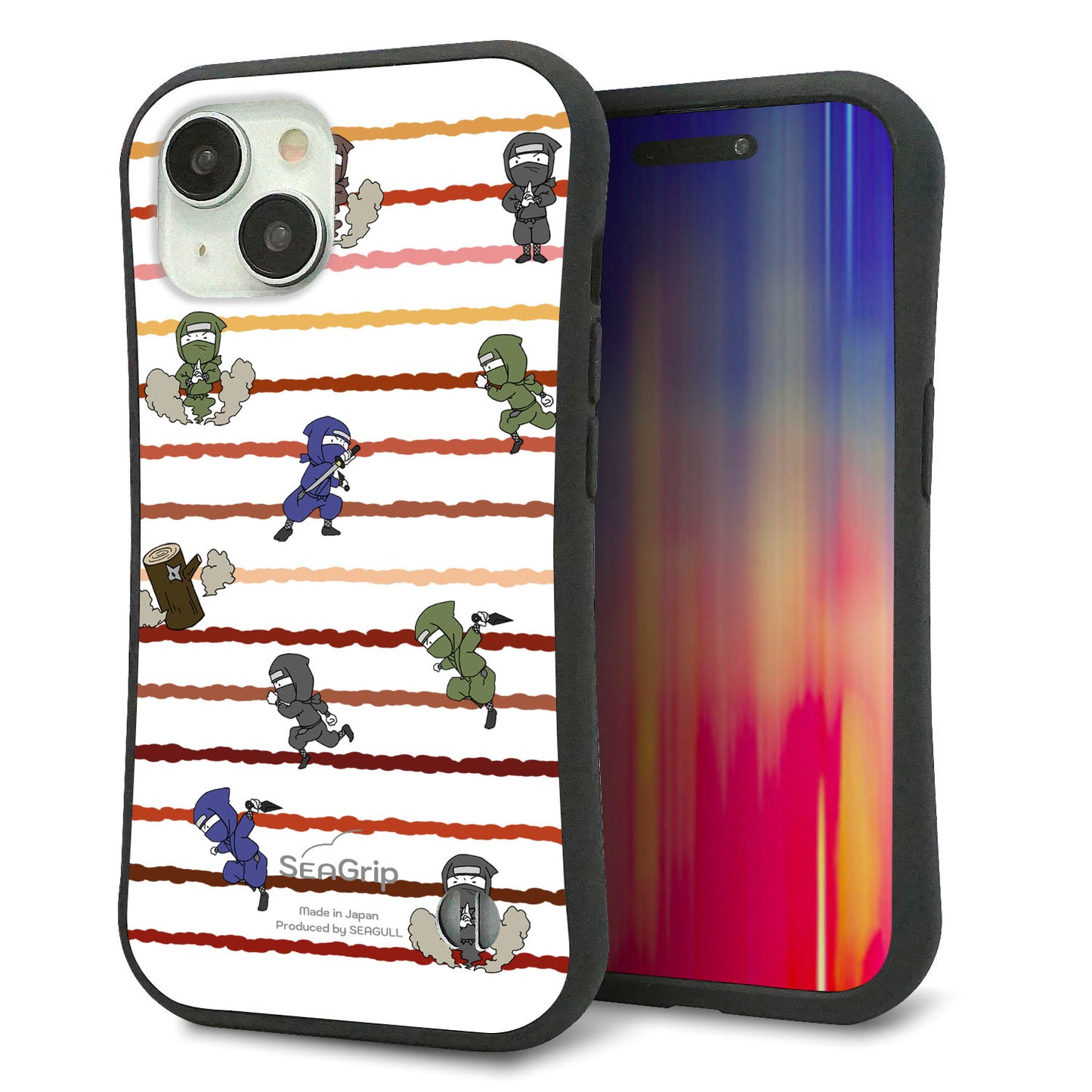 iPhone15 スマホケース 「SEA Grip」 グリップケース Sライン 【HA131 ニンジャ ブンシン ユウヤケ 】 UV印刷