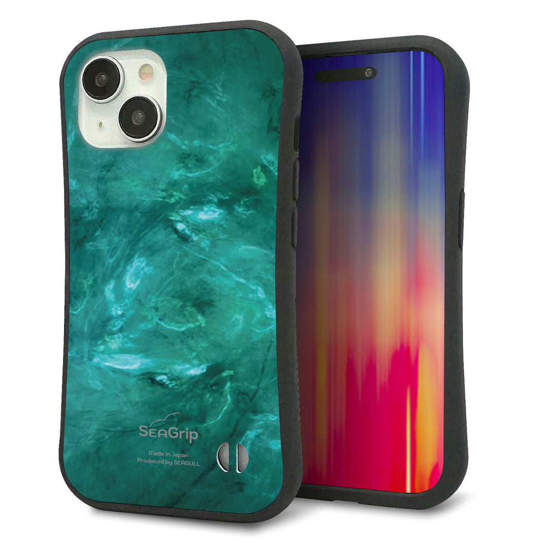 iPhone15 スマホケース 「SEA Grip」 グリップケース Sライン 【KM869 大理石GR】 UV印刷