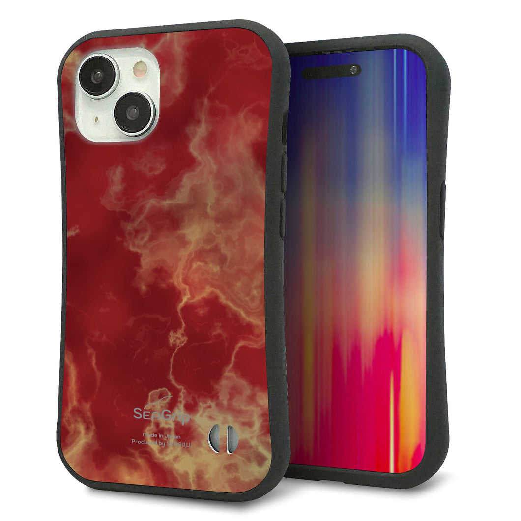 iPhone15 スマホケース 「SEA Grip」 グリップケース Sライン 【KM870 大理石RD】 UV印刷