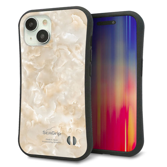 iPhone15 スマホケース 「SEA Grip」 グリップケース Sライン 【KM872 大理石パール】 UV印刷