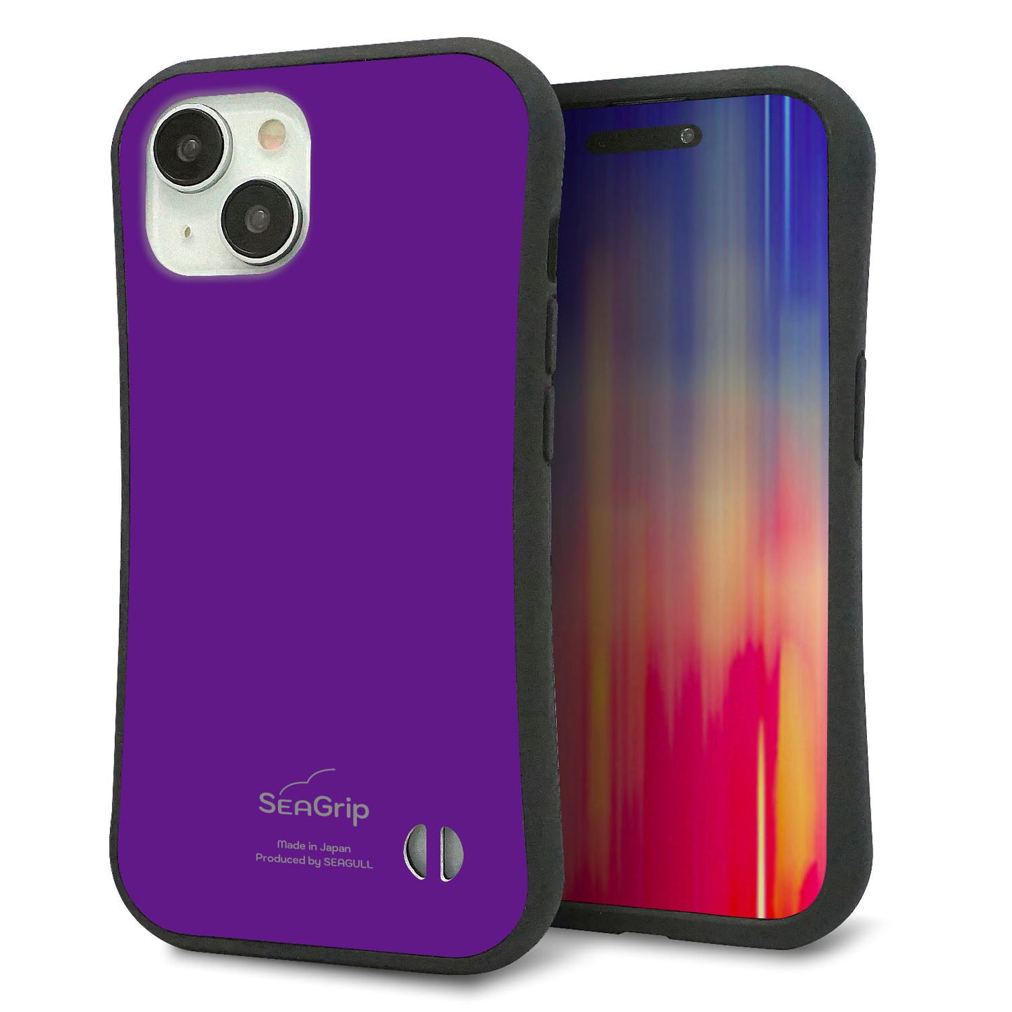 iPhone15 スマホケース 「SEA Grip」 グリップケース Sライン 【KM909 ポップカラー(パープル)】 UV印刷