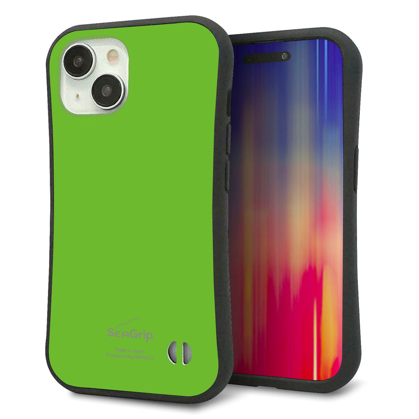 iPhone15 スマホケース 「SEA Grip」 グリップケース Sライン 【KM914 ポップカラー(ライム)】 UV印刷