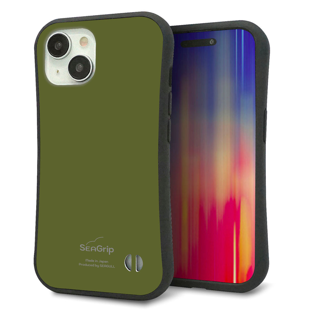 iPhone15 スマホケース 「SEA Grip」 グリップケース Sライン 【KM916 レトロカラー(カーキ)】 UV印刷