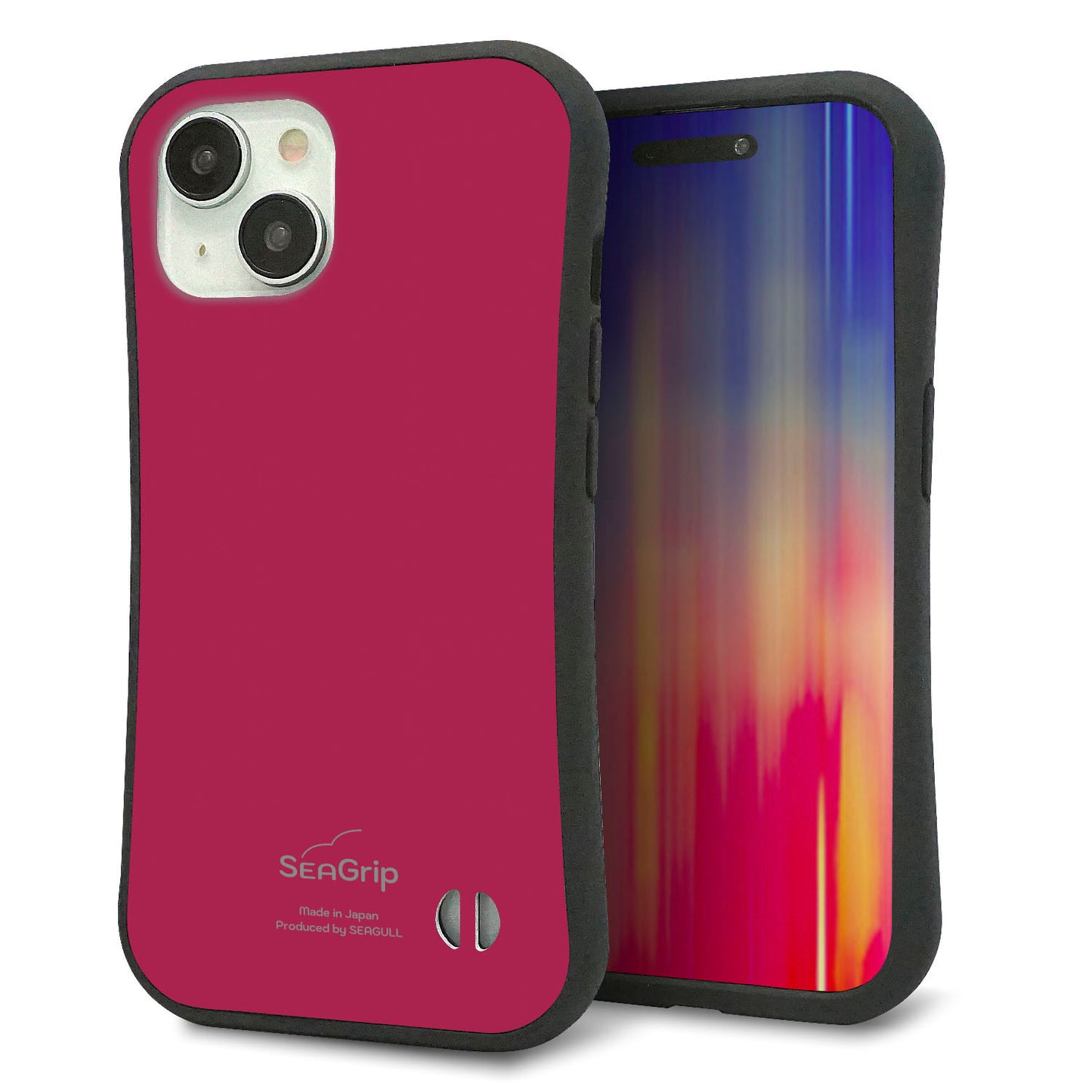 iPhone15 スマホケース 「SEA Grip」 グリップケース Sライン 【KM921 レトロカラー(ダークピンク)】 UV印刷