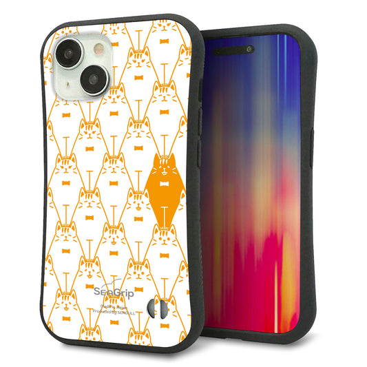 iPhone15 スマホケース 「SEA Grip」 グリップケース Sライン 【MA915 パターン ネコ】 UV印刷