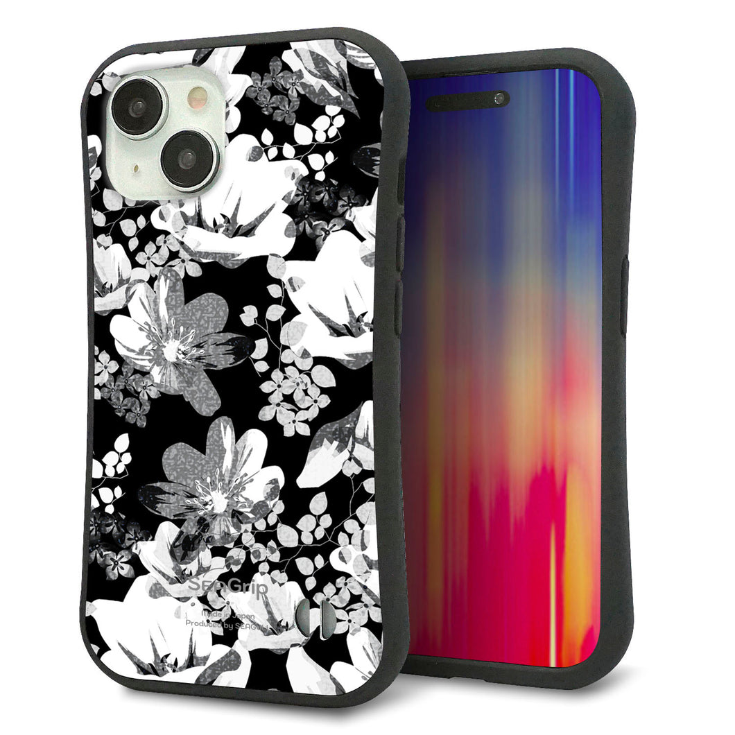 iPhone15 スマホケース 「SEA Grip」 グリップケース Sライン 【SC913 花柄モノトーン 02】 UV印刷