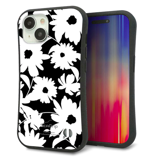 iPhone15 スマホケース 「SEA Grip」 グリップケース Sライン 【SC915 花柄モノトーン 04】 UV印刷