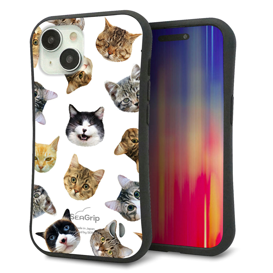 iPhone15 スマホケース 「SEA Grip」 グリップケース Sライン 【SC937 ねこどっと(ホワイト)】 UV印刷