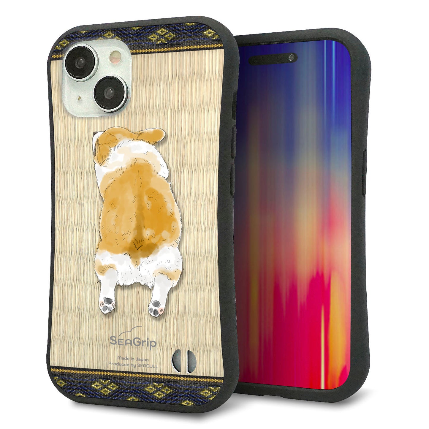 iPhone15 スマホケース 「SEA Grip」 グリップケース Sライン 【TA001 コーギー 畳】 UV印刷