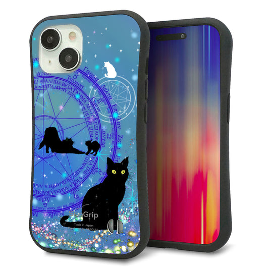 iPhone15 スマホケース 「SEA Grip」 グリップケース Sライン 【YJ327 魔法陣猫 キラキラ かわいい】 UV印刷