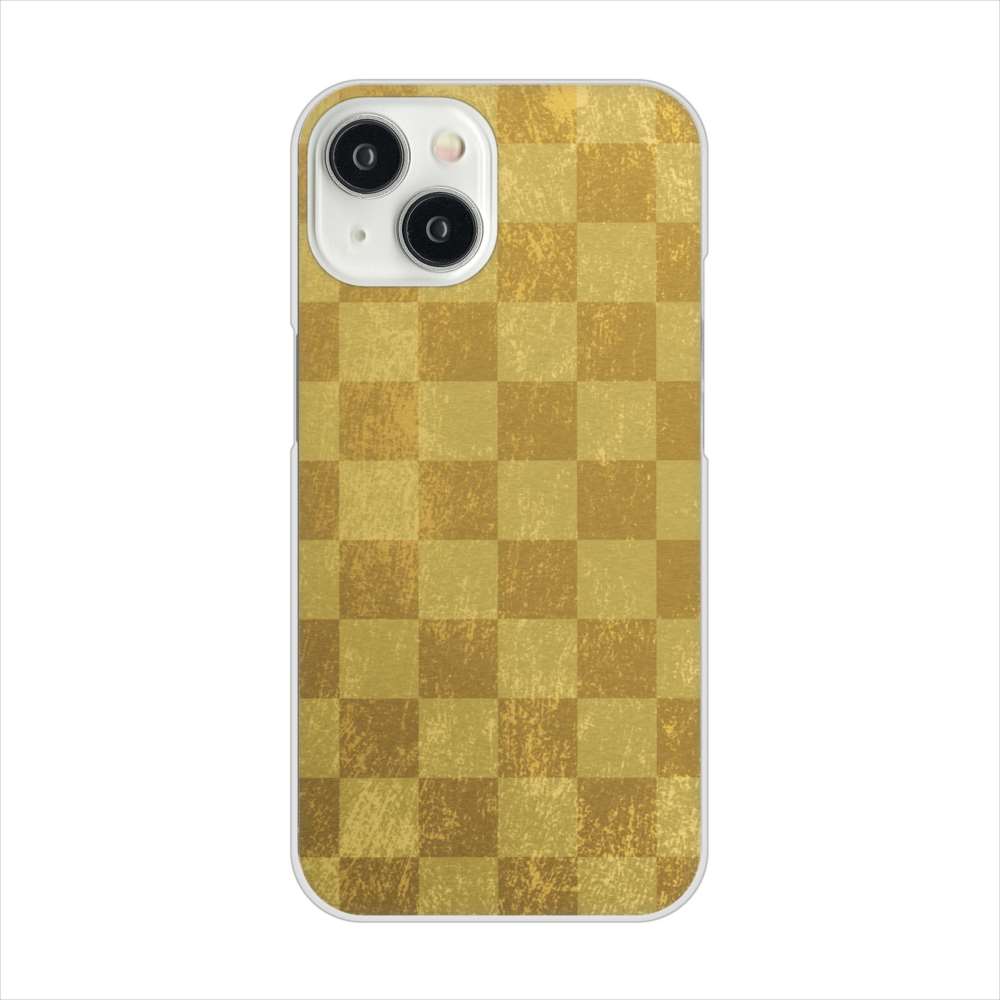 iPhone15 高画質仕上げ 背面印刷 ハードケース 【619 市松模様-金(骨董風に傷んだイメージ)】