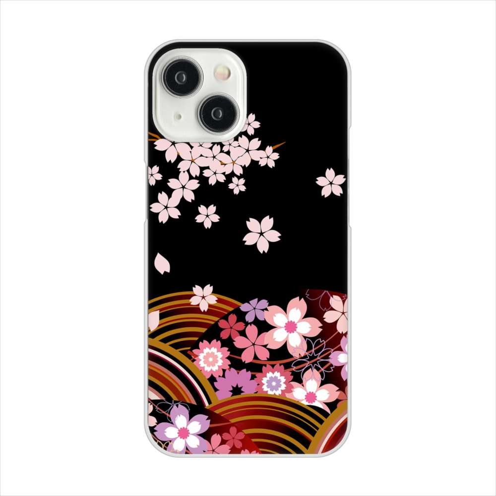 iPhone15 高画質仕上げ 背面印刷 ハードケース 【1237 和柄&筆文字・夜桜の宴】