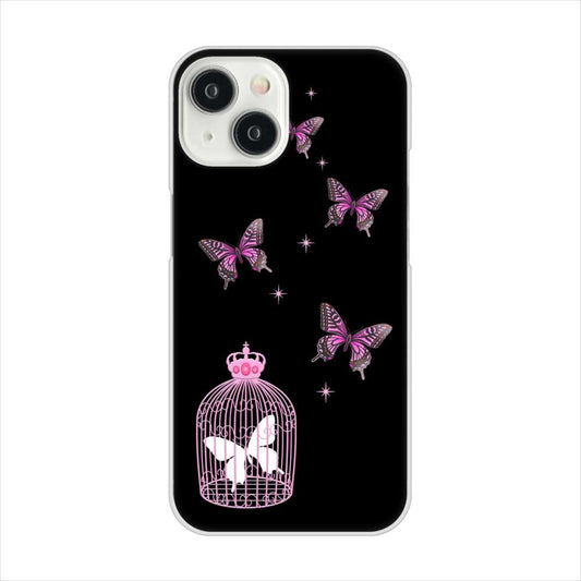 iPhone15 高画質仕上げ 背面印刷 ハードケースむかいあぐる 蝶の王冠鳥かご