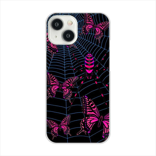 iPhone15 高画質仕上げ 背面印刷 ハードケースむかいあぐる 蜘蛛の巣に舞う蝶