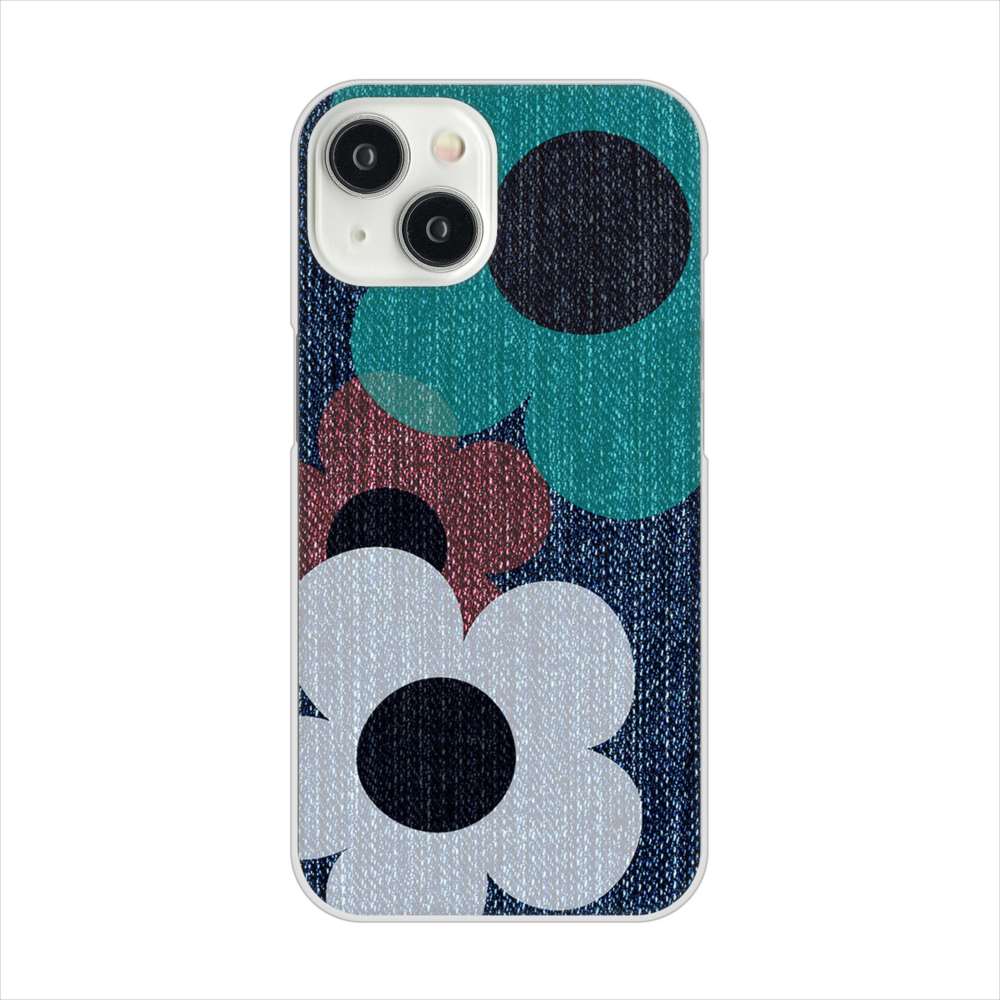 iPhone15 高画質仕上げ 背面印刷 ハードケース 【EK869 ルーズフラワーinデニム風】