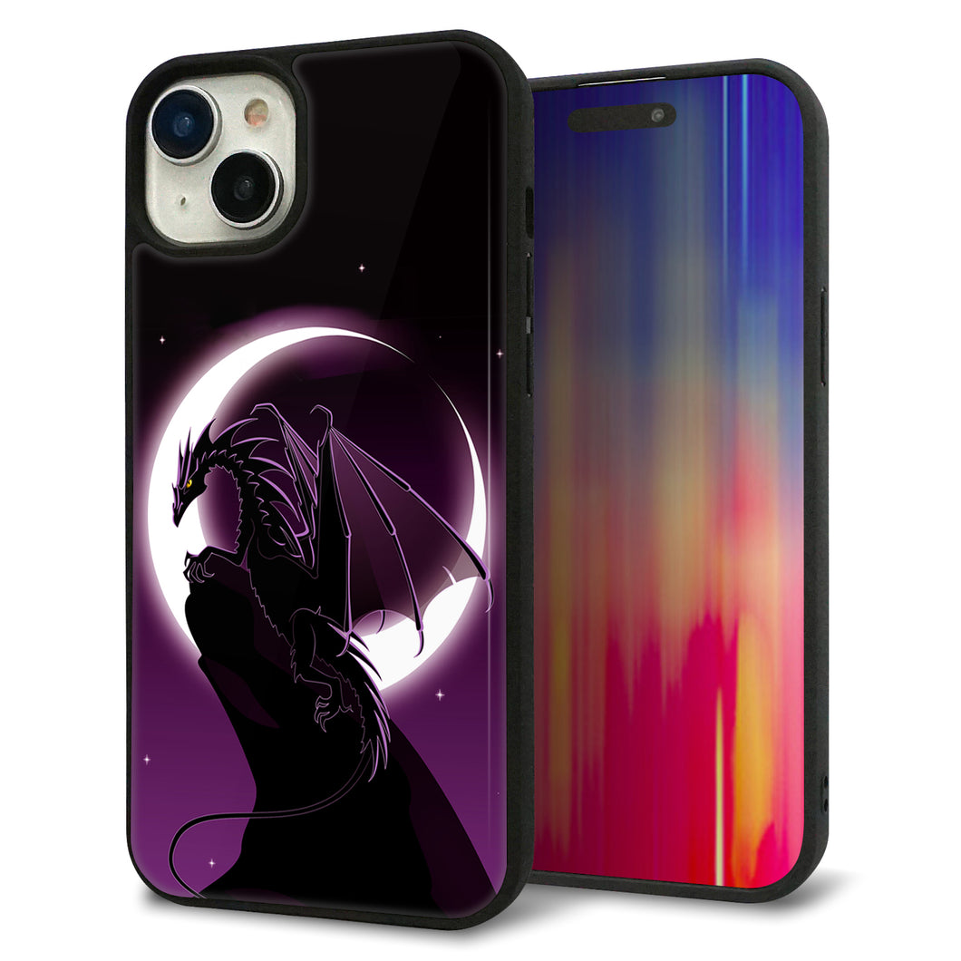 iPhone15 Plus 強化ガラス&TPUスマホケース ガラプリ【037 三日月とドラゴン】