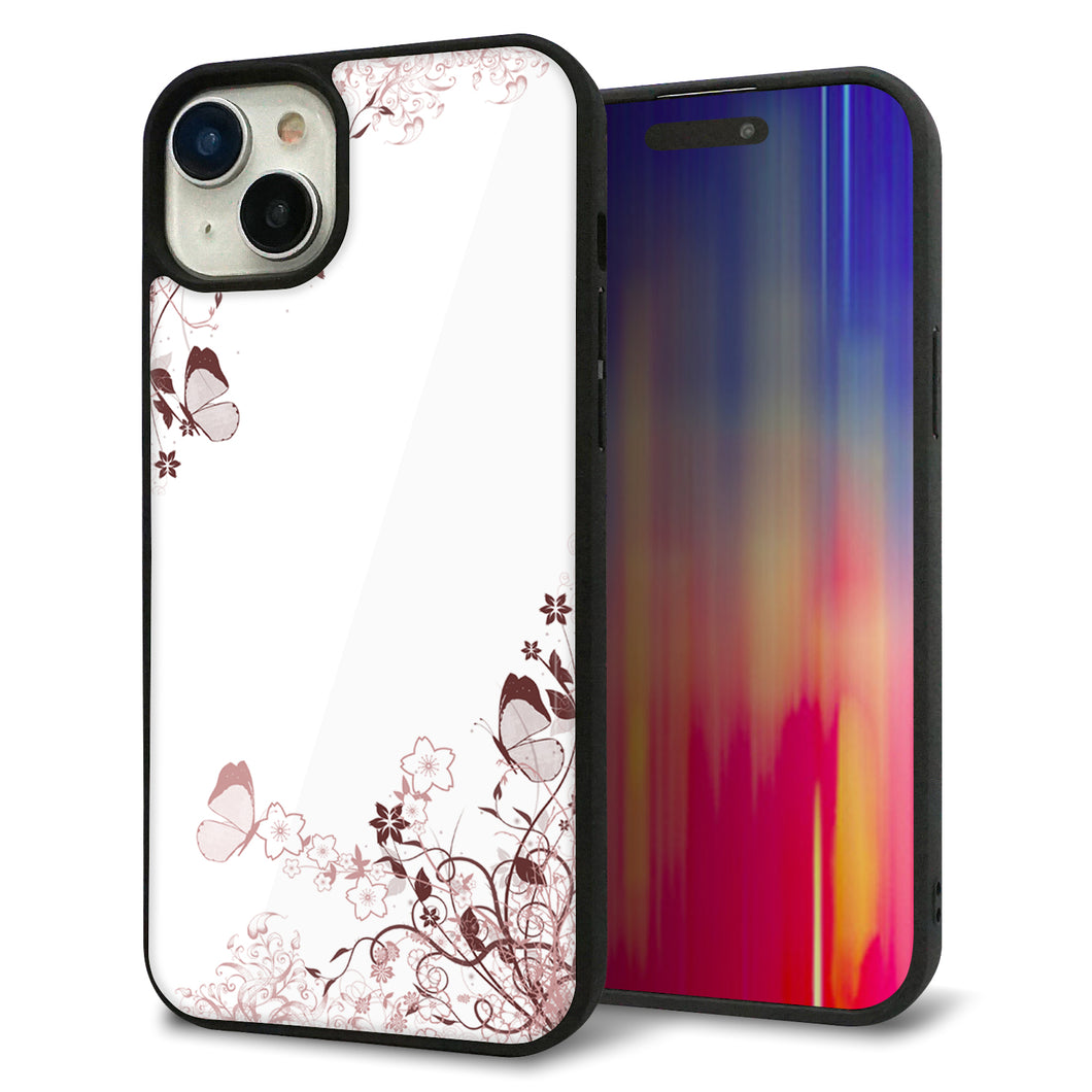 iPhone15 Plus 強化ガラス&TPUスマホケース ガラプリ【142 桔梗と桜と蝶】