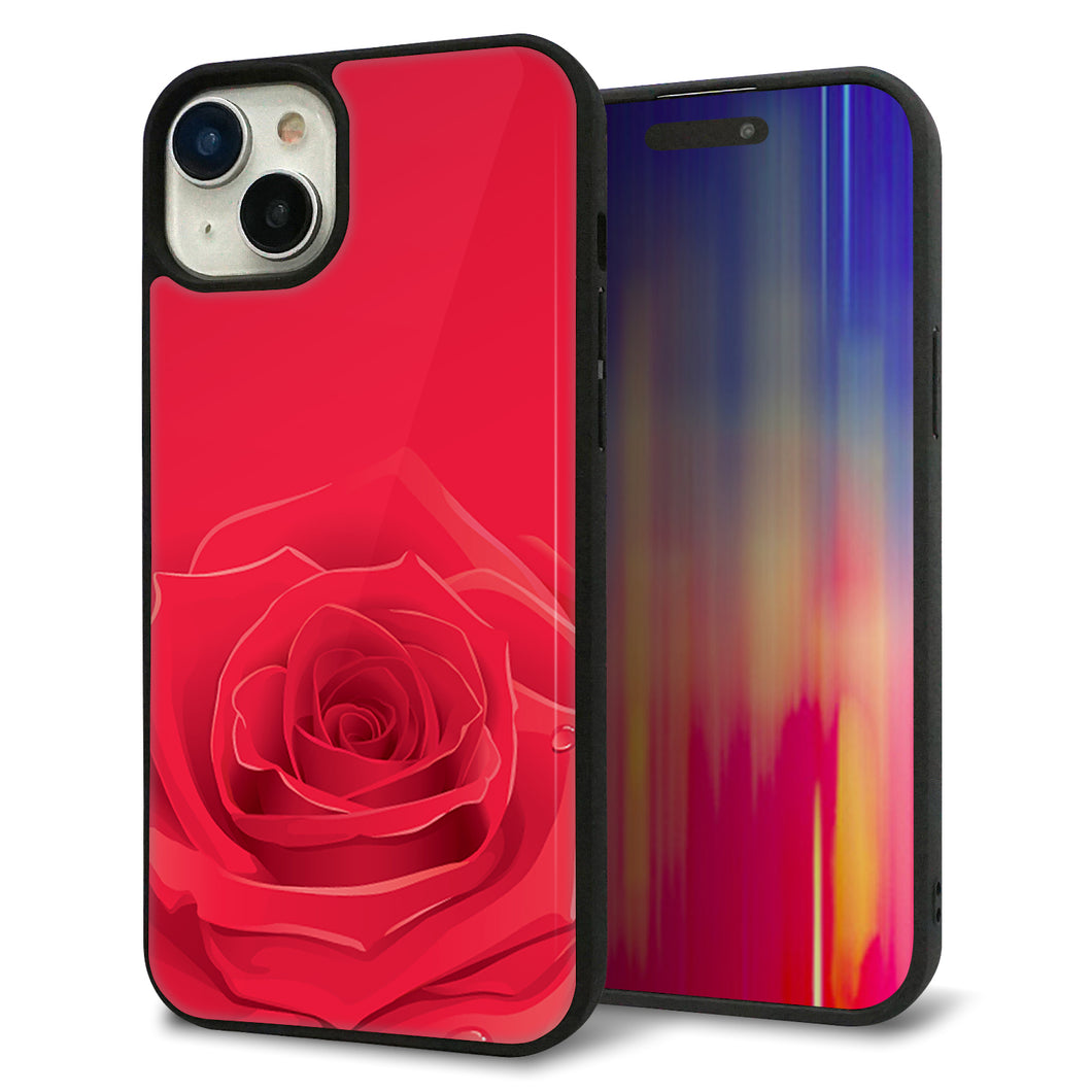 iPhone15 Plus 強化ガラス&TPUスマホケース ガラプリ【395 赤いバラ】