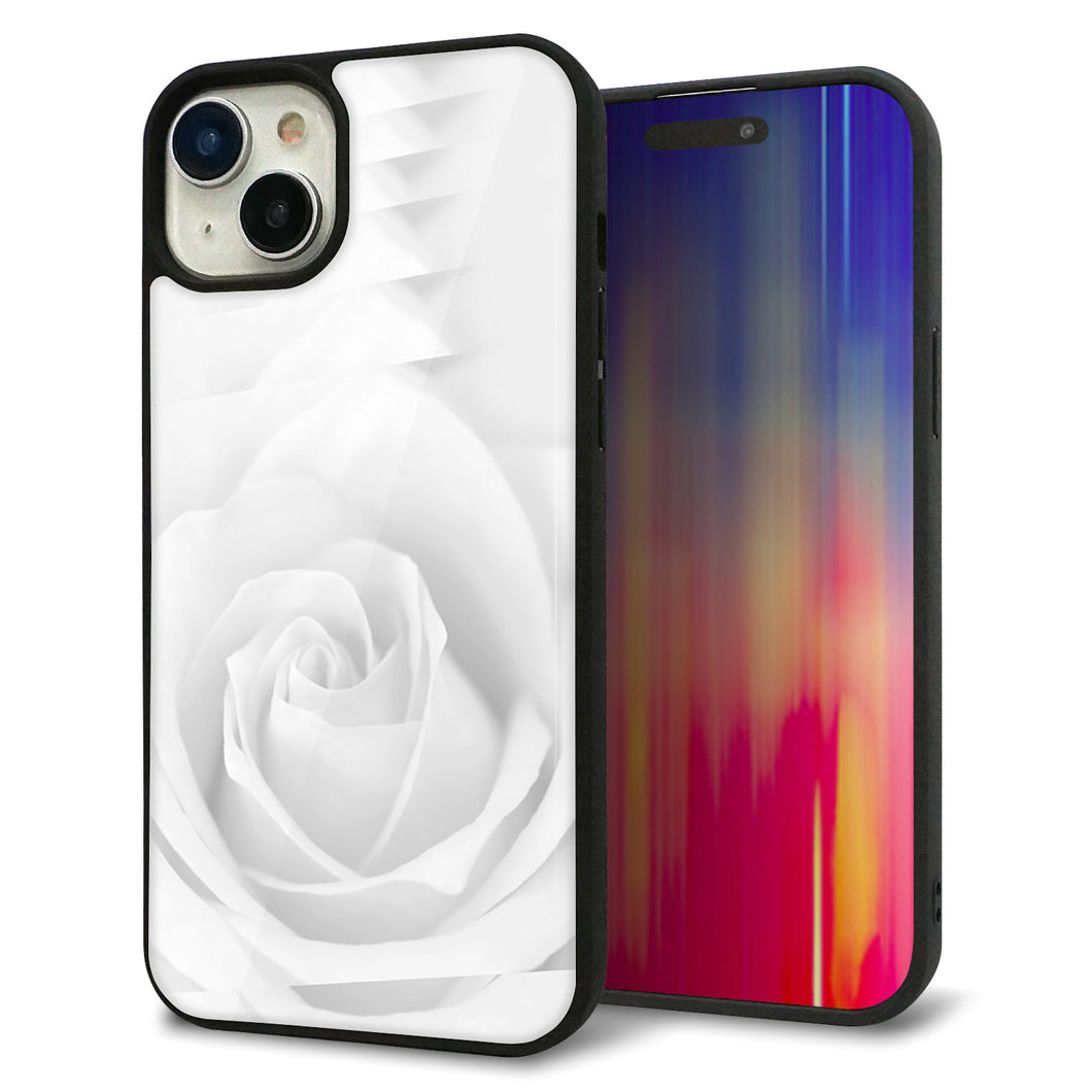 iPhone15 Plus 強化ガラス&TPUスマホケース ガラプリ【402 ホワイトRose】