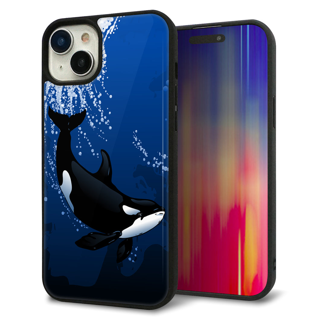 iPhone15 Plus 強化ガラス&TPUスマホケース ガラプリ【423 シャチ】