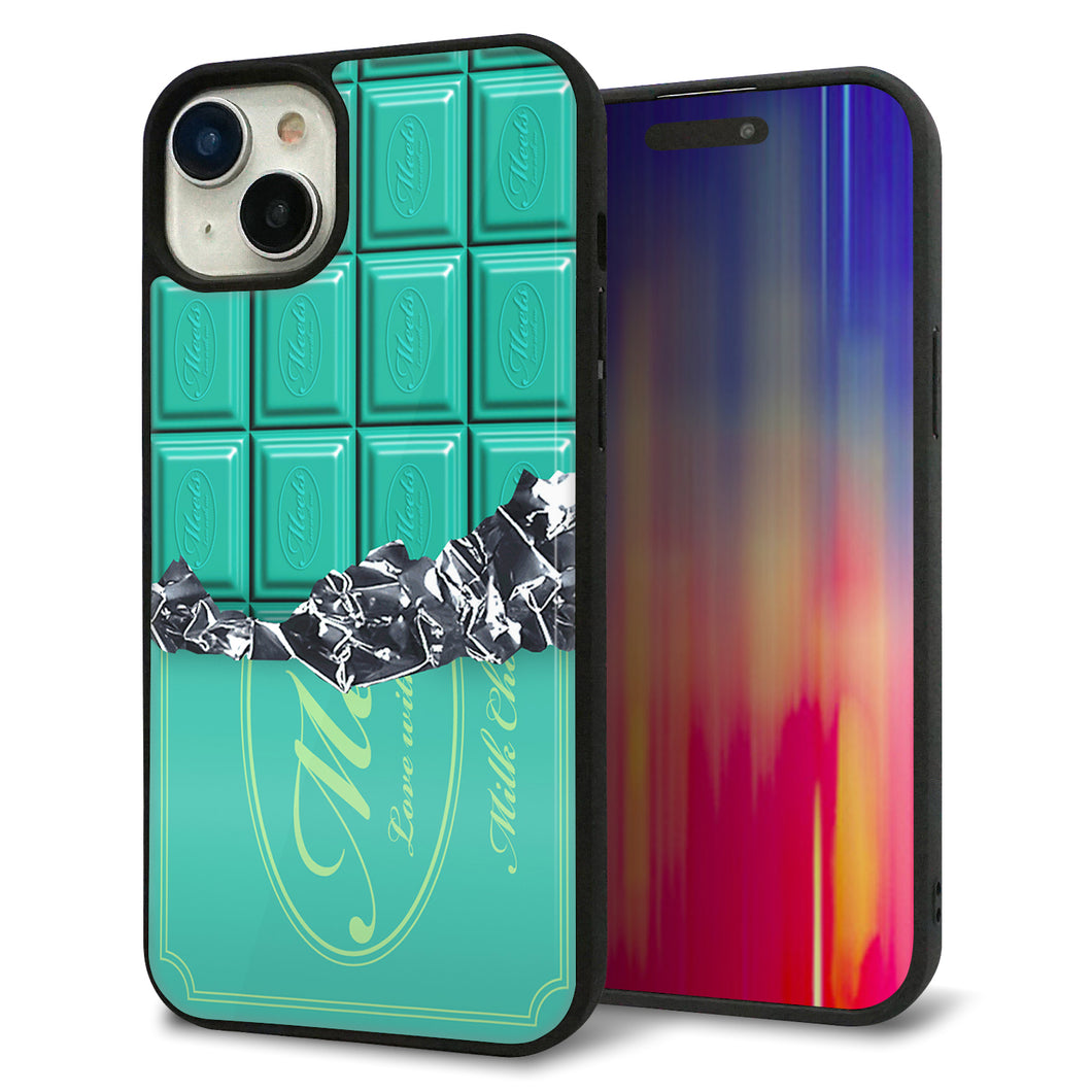 iPhone15 Plus 強化ガラス&TPUスマホケース ガラプリ【554 板チョコ?ミント】