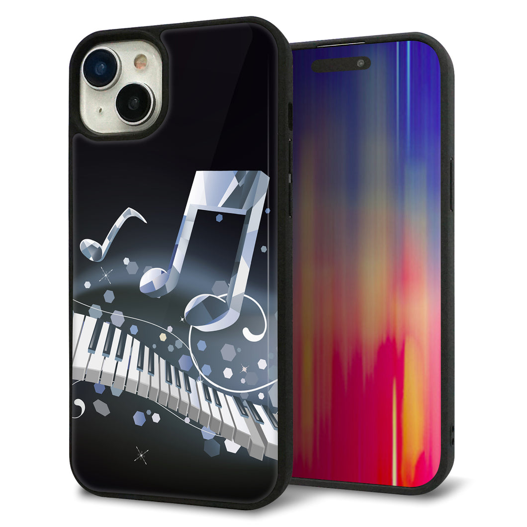 iPhone15 Plus 強化ガラス&TPUスマホケース ガラプリ【575 鍵盤に踊る音】