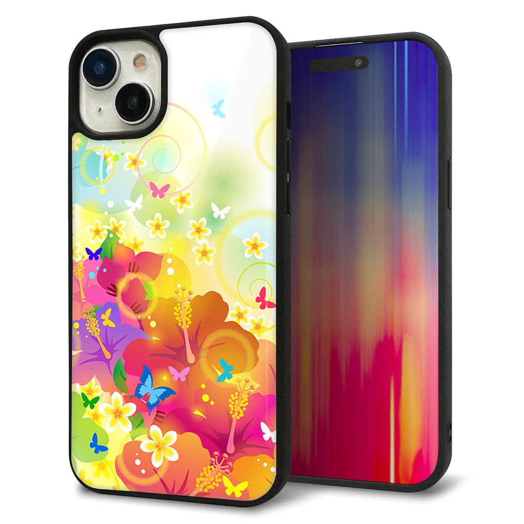 iPhone15 Plus 強化ガラス&TPUスマホケース ガラプリ【647 ハイビスカスと蝶】