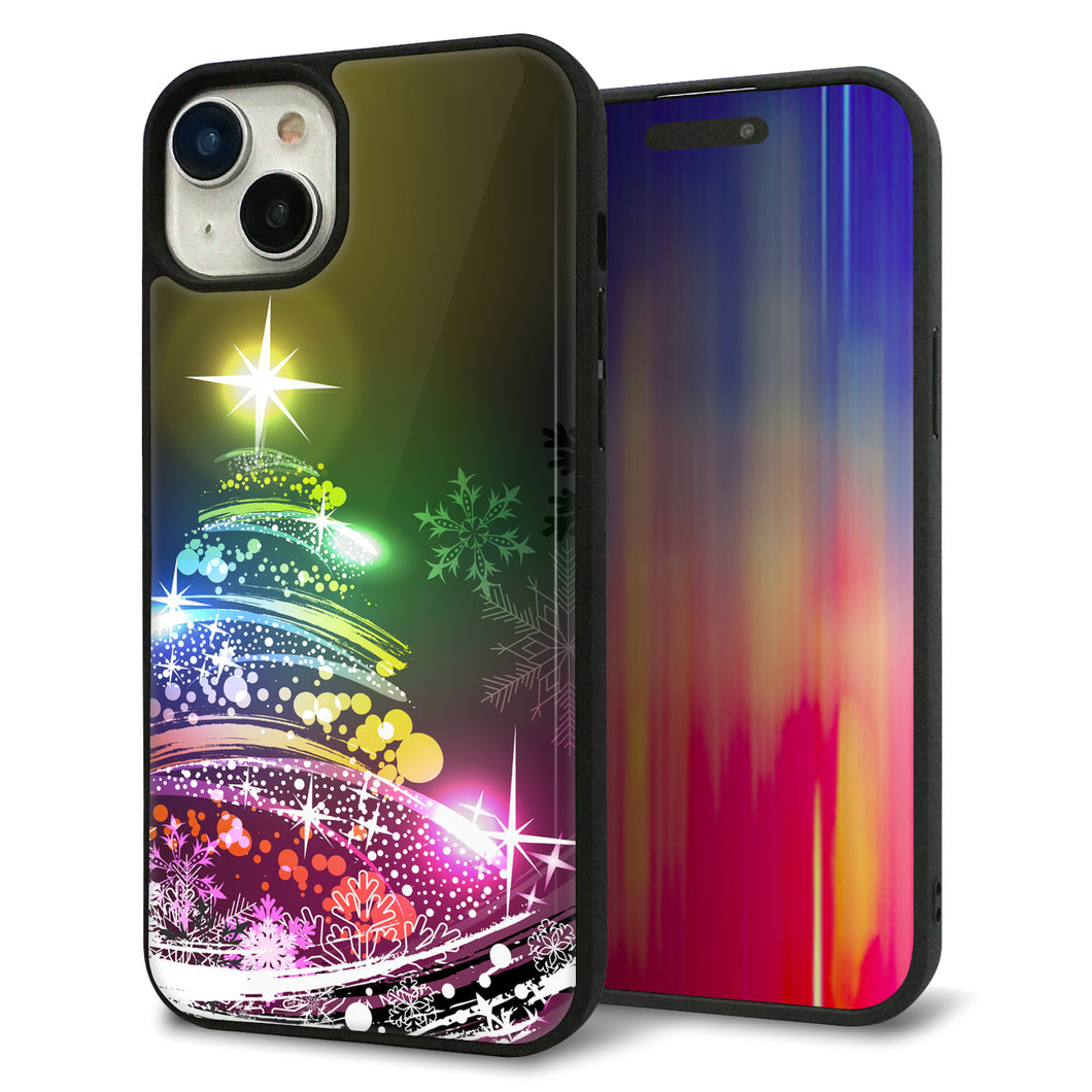iPhone15 Plus 強化ガラス&TPUスマホケース ガラプリ【722 レインボークリスマス】