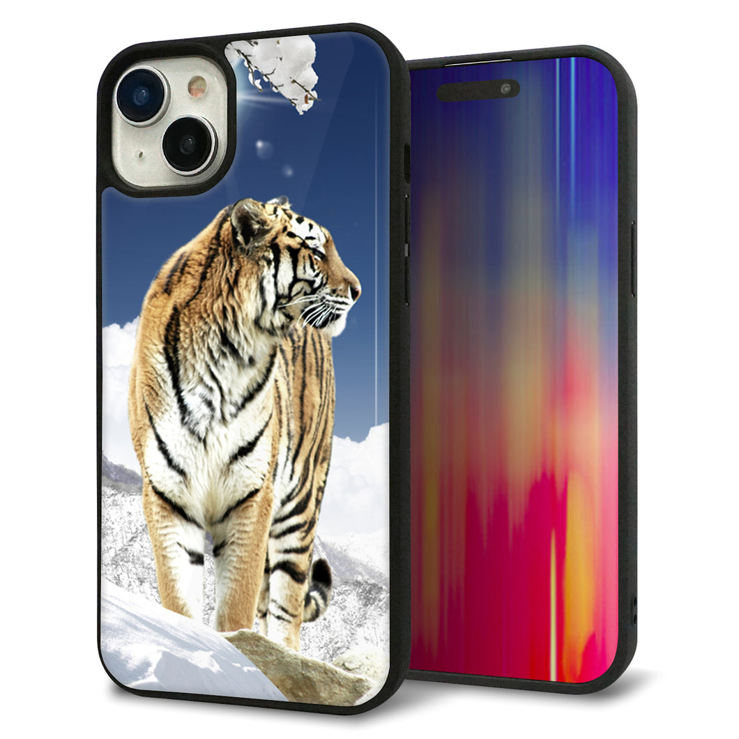 iPhone15 Plus 強化ガラス&TPUスマホケース ガラプリ【793 雪山の虎】