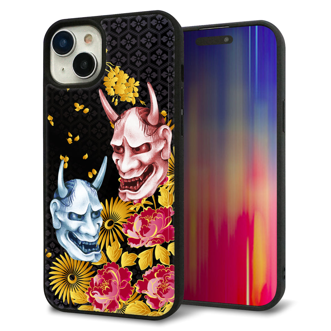 iPhone15 Plus 強化ガラス&TPUスマホケース ガラプリ【1024 般若と牡丹2】