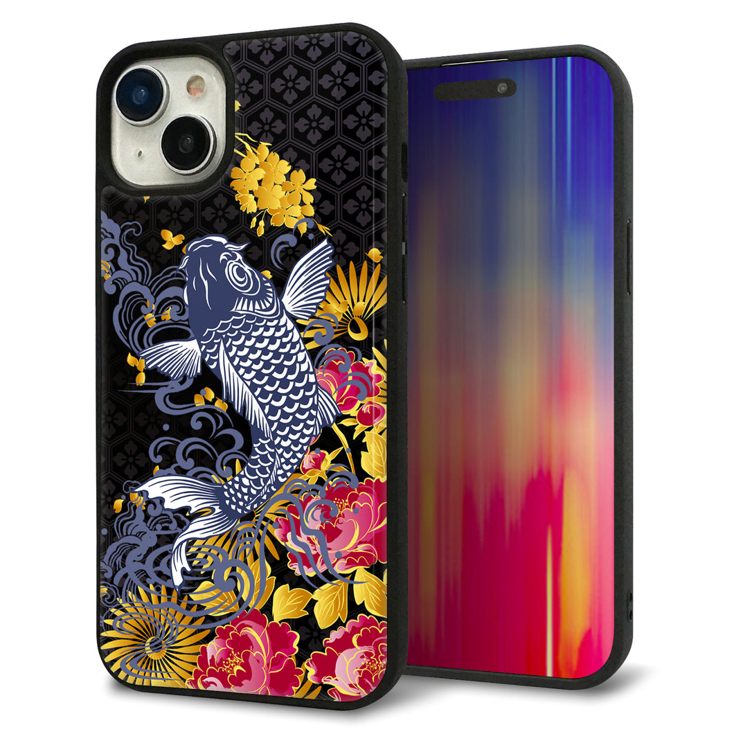 iPhone15 Plus 強化ガラス&TPUスマホケース ガラプリ【1028 牡丹と鯉】