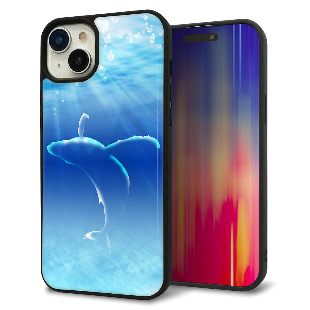 iPhone15 Plus 強化ガラス&TPUスマホケース ガラプリ【1047 海の守り神くじら】