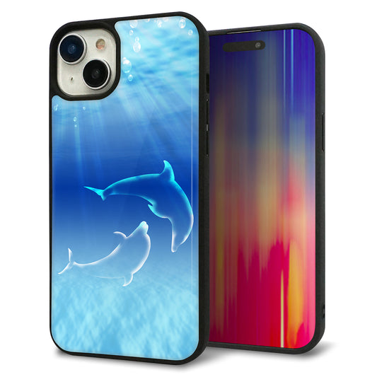 iPhone15 Plus 強化ガラス＆TPUスマホケース ガラプリ【1048 海の守り神イルカ】