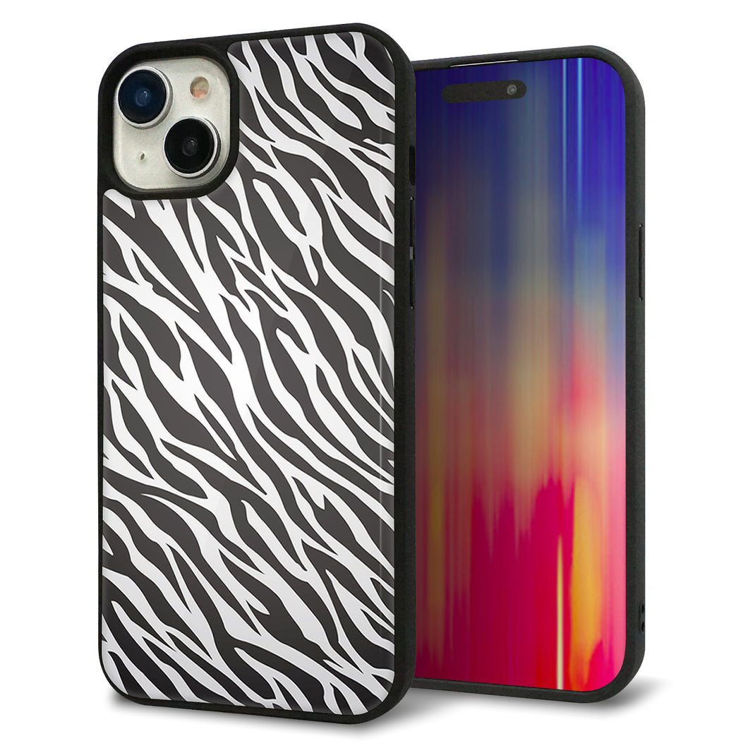 iPhone15 Plus 強化ガラス&TPUスマホケース ガラプリ【1057 デザインゼブラ(GL)】