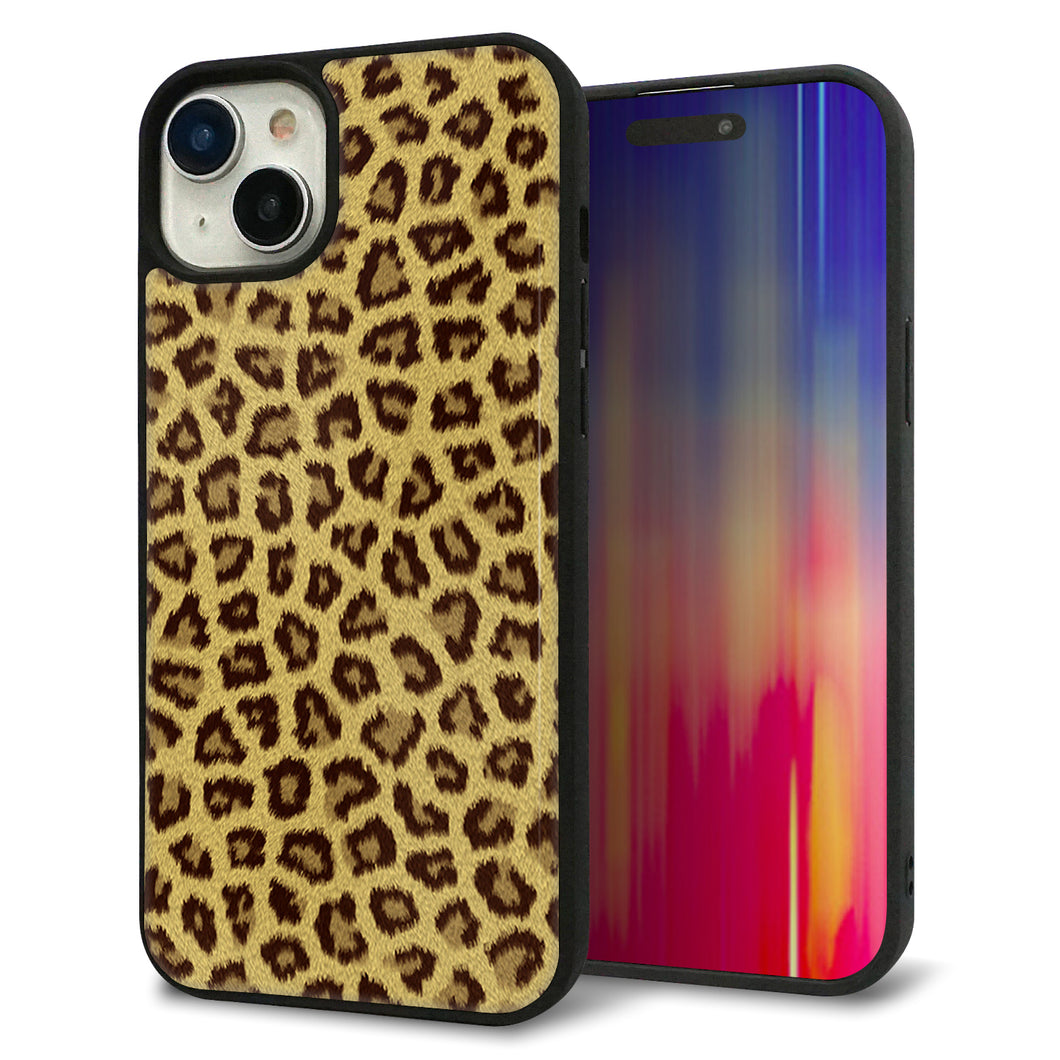 iPhone15 Plus 強化ガラス&TPUスマホケース ガラプリ【1065 ヒョウ柄ベーシックSゴールド】