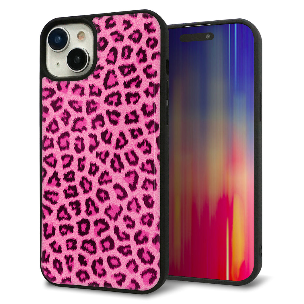 iPhone15 Plus 強化ガラス&TPUスマホケース ガラプリ【1066 ヒョウ柄ベーシックSピンク】