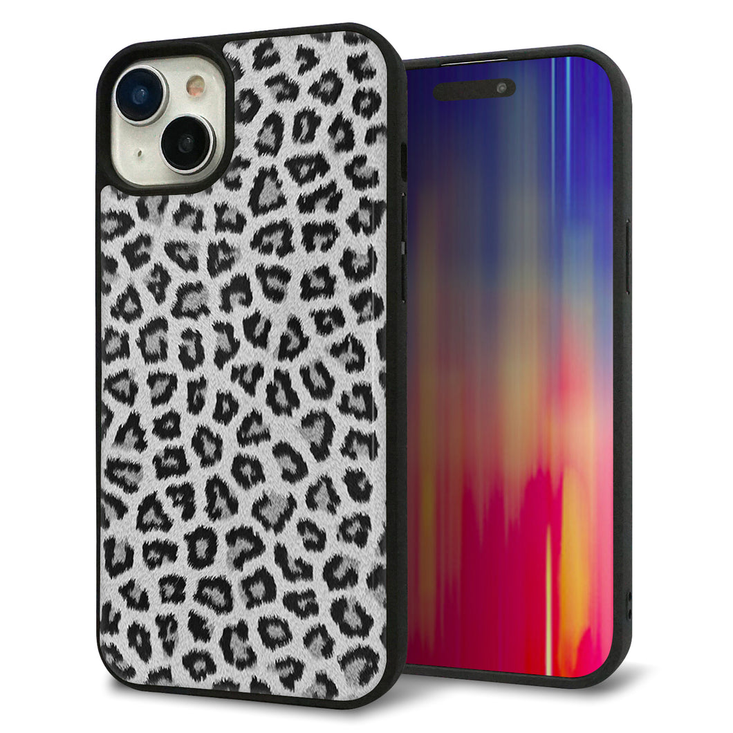iPhone15 Plus 強化ガラス&TPUスマホケース ガラプリ【1068 ヒョウ柄ベーシックSグレー】