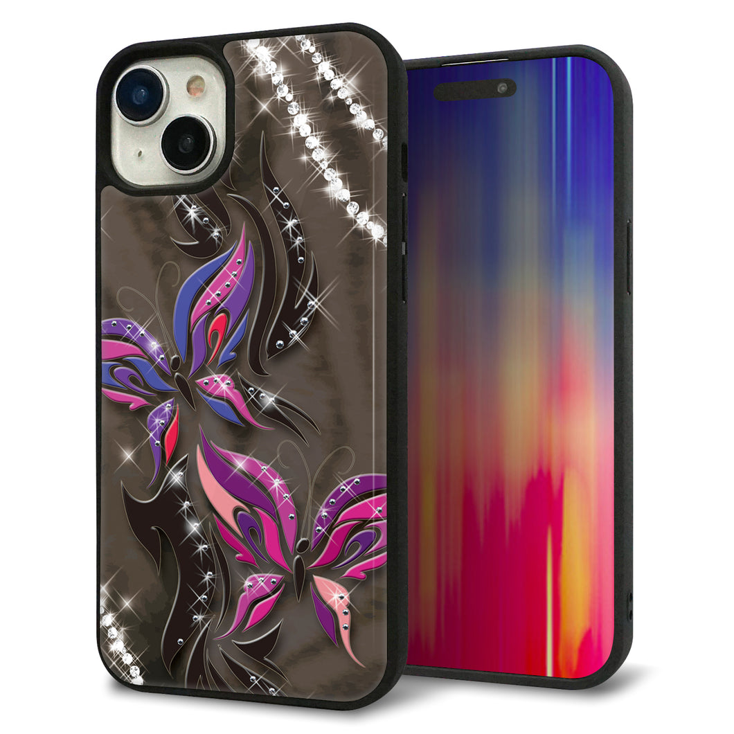 iPhone15 Plus 強化ガラス&TPUスマホケース ガラプリ【1164 キラめくストーンと蝶】