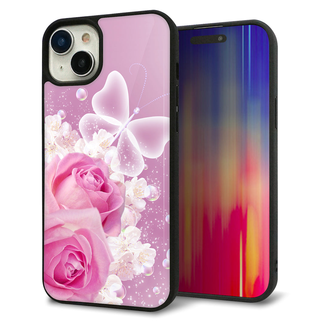 iPhone15 Plus 強化ガラス&TPUスマホケース ガラプリ【1166 ローズロマンス】
