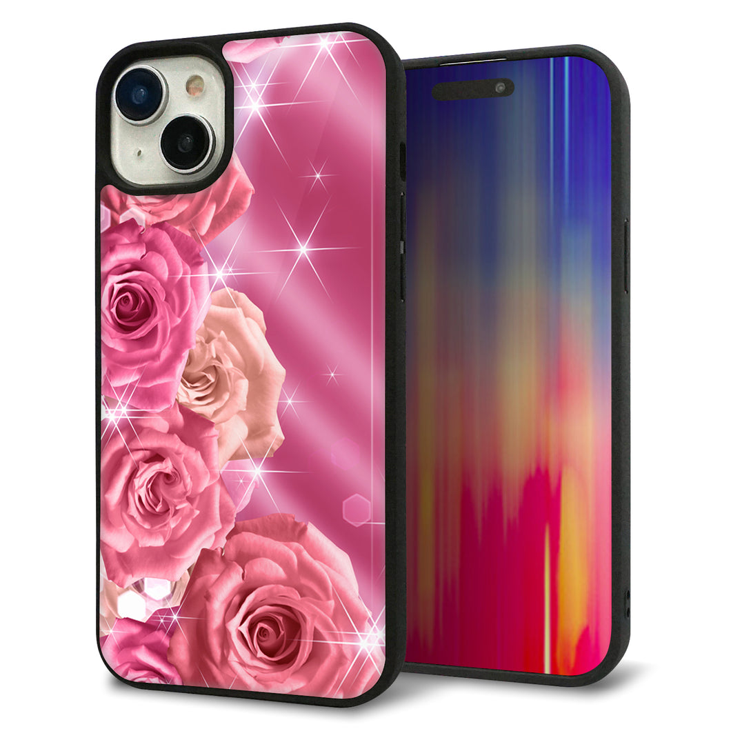 iPhone15 Plus 強化ガラス&TPUスマホケース ガラプリ【1182 ピンクの薔薇に誘われて】