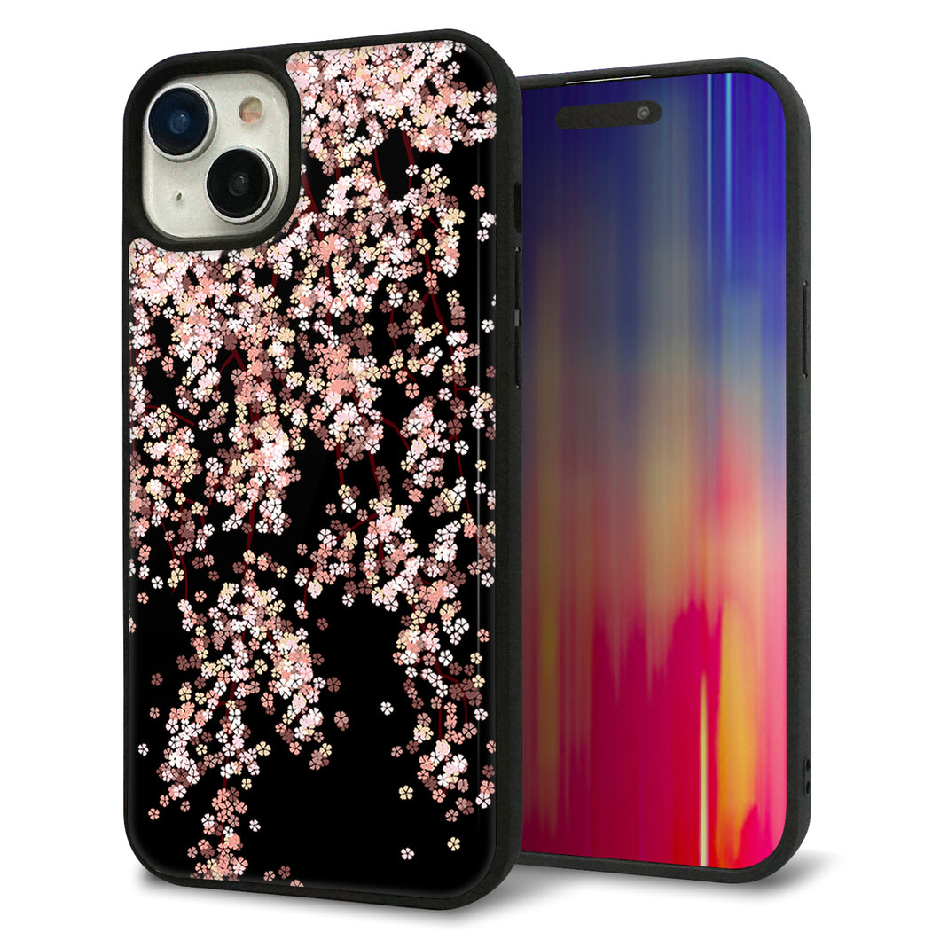 iPhone15 Plus 強化ガラス&TPUスマホケース ガラプリ【1244 しだれ桜】