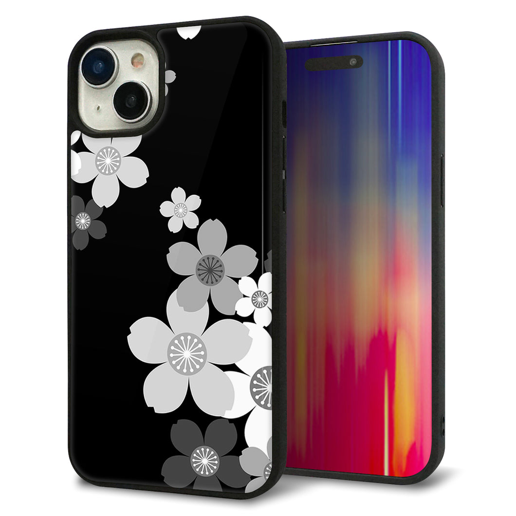 iPhone15 Plus 強化ガラス&TPUスマホケース ガラプリ【1334 桜のフレーム】