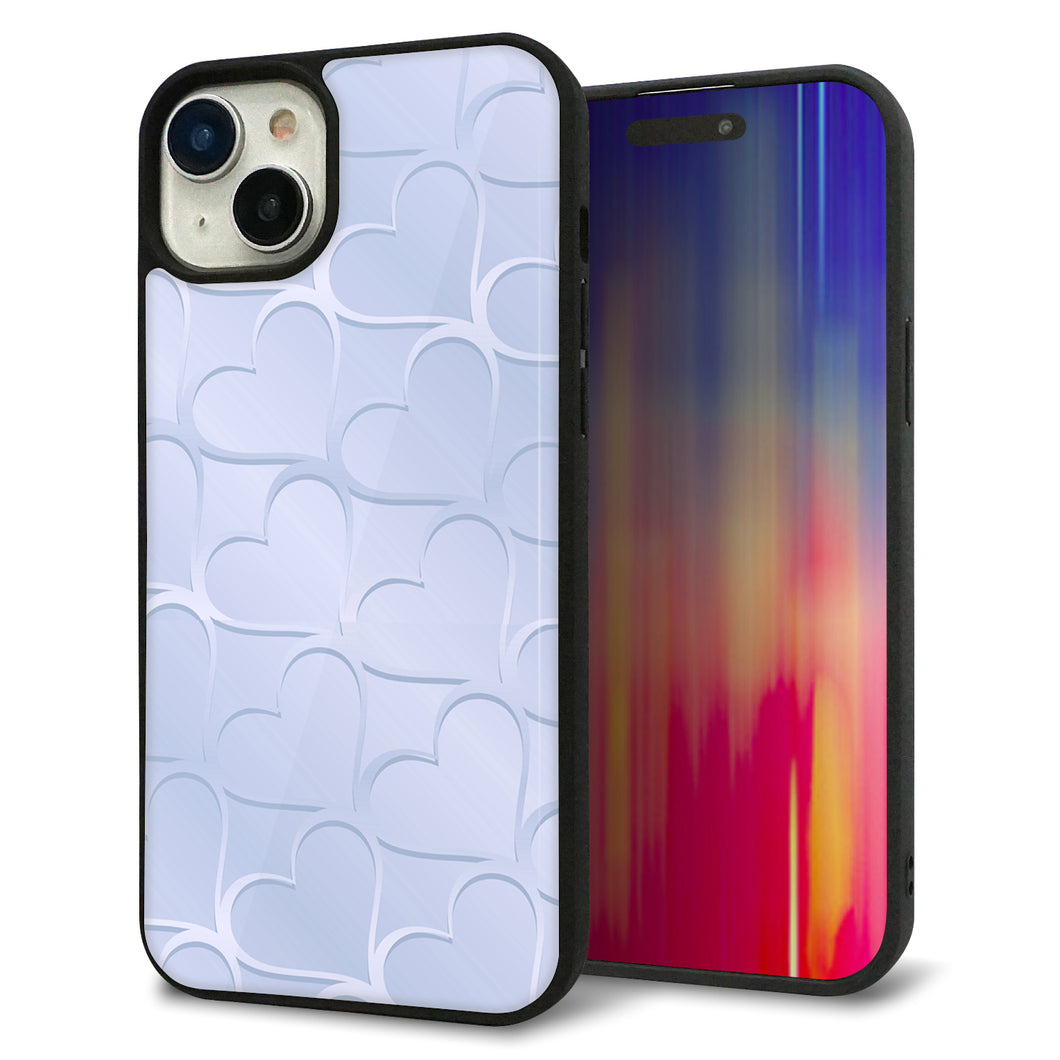 iPhone15 Plus 強化ガラス&TPUスマホケース ガラプリ【1341 かくれハート(ライトブルー)】