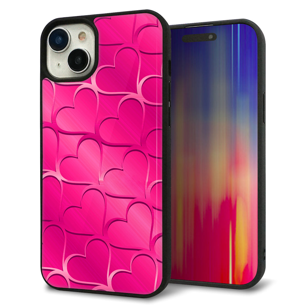 iPhone15 Plus 強化ガラス&TPUスマホケース ガラプリ【1347 かくれハート(ショッキングピンク)】
