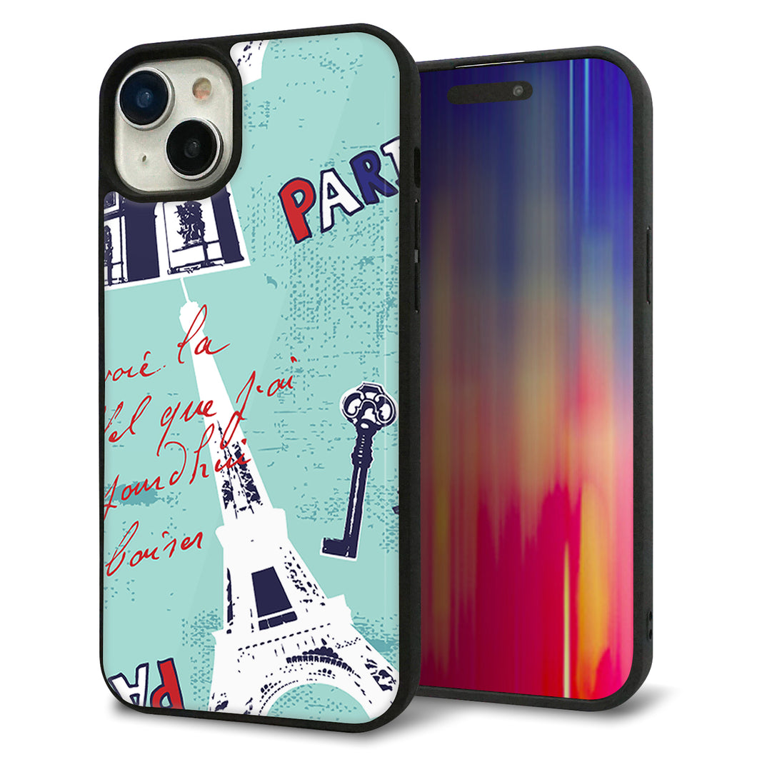 iPhone15 Plus 強化ガラス&TPUスマホケース ガラプリ【EK812 ビューティフルパリブルー】