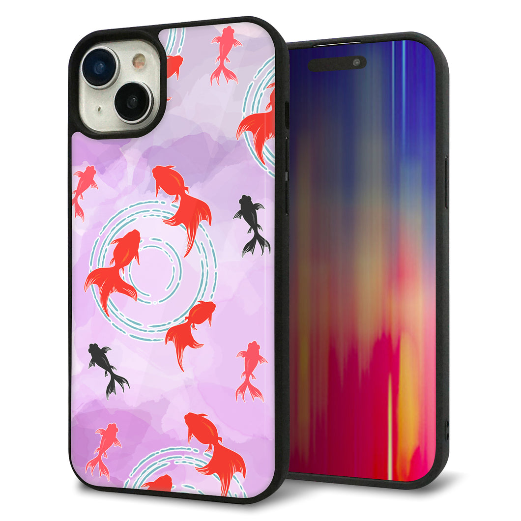 iPhone15 Plus 強化ガラス&TPUスマホケース ガラプリ【HA225 金魚 水彩 パープル】