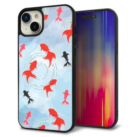 iPhone15 Plus 強化ガラス＆TPUスマホケース ガラプリ【HA226 金魚 水彩 ブルー】
