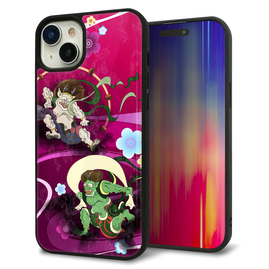 iPhone15 Plus 強化ガラス&TPUスマホケース ガラプリ【HA237 風神雷神 紫の川】
