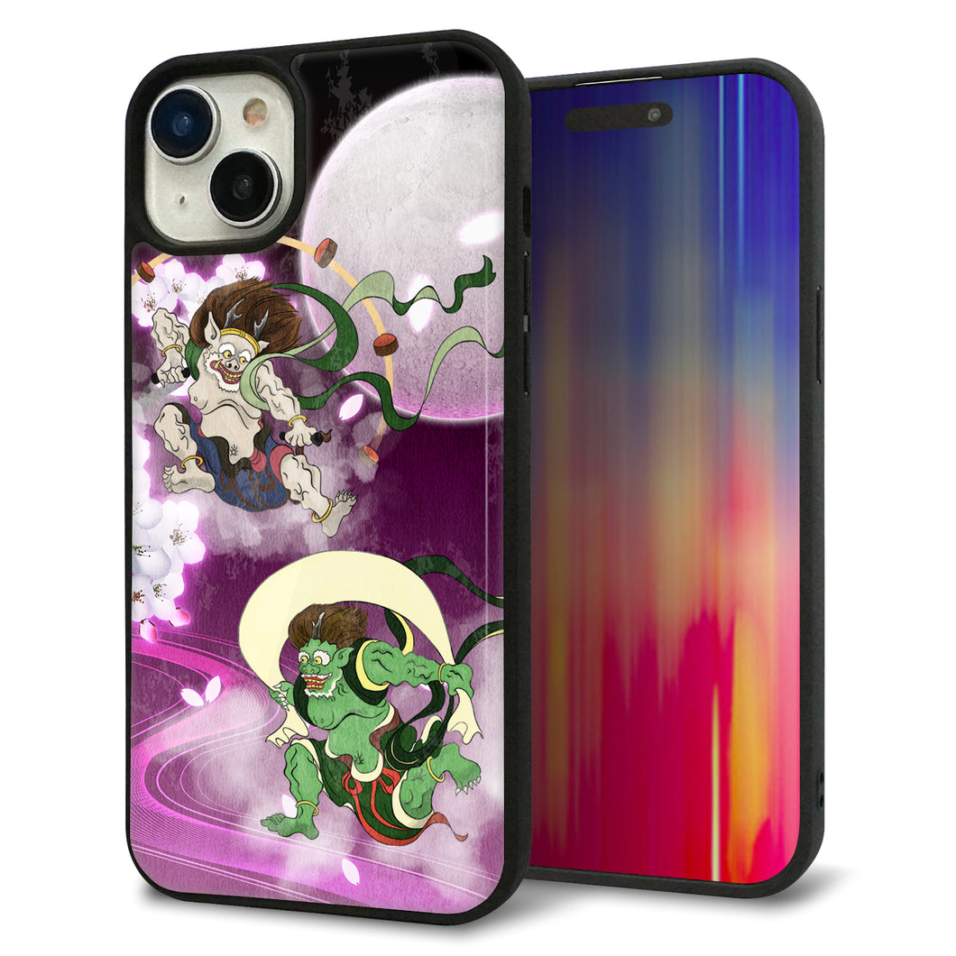 iPhone15 Plus 強化ガラス&TPUスマホケース ガラプリ【HA240 風神雷神 紫の月と桜】